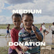 Two children standing by a body of water with text overlay 'MEDIUM DONATION'.