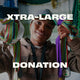 Person holding colorful ribbons with text 'XTRA-LARGE DONATION' overlayed